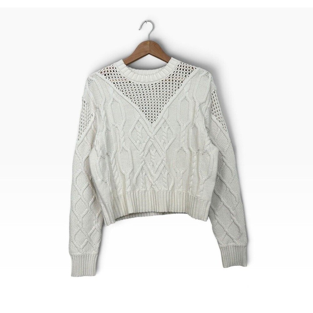 DANNIJO Womens Cable Knit Sweater Size S Ivory Open Knit Crochet New